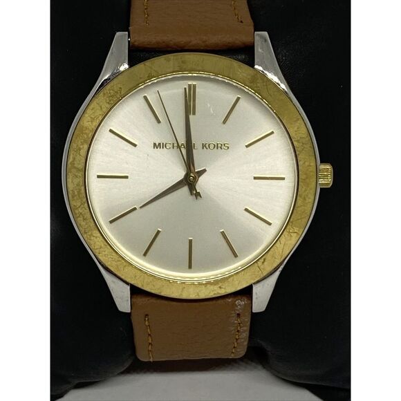 Michael Kors Slim Runway MK-3198 Women's Brown Leather Analog Dial Watch EY110 - Picture 2 of 12